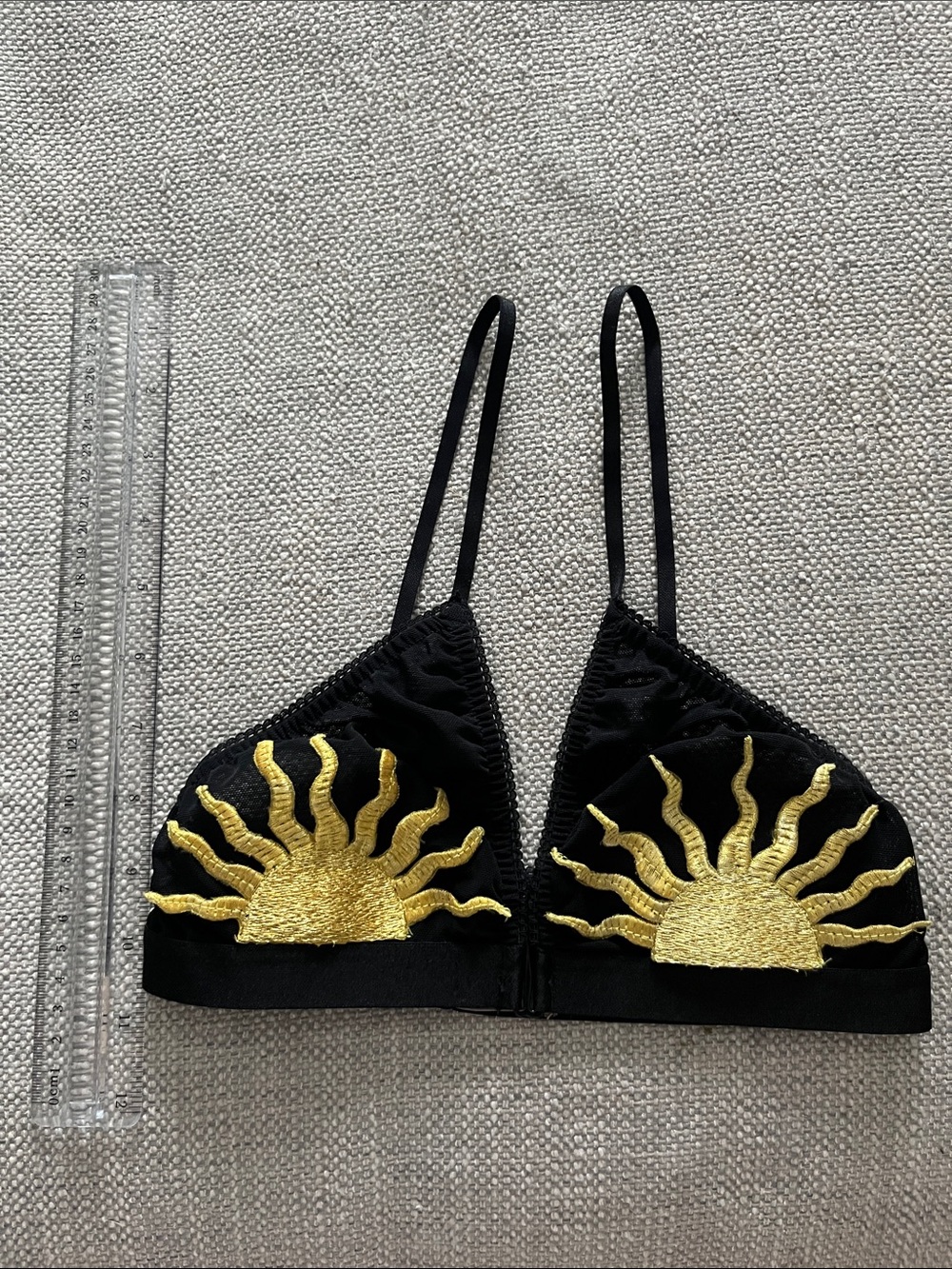 Nasty Gal Celestial Sun Mesh Bra Embroidered Black Bralet XS - Picture 9 of 12
